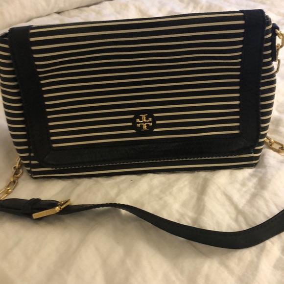 Tory Burch Handbags - Black + white stripped Tory Burch cross body purse